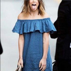 Madewell Off-Shoulder Ruffle Denim Dress